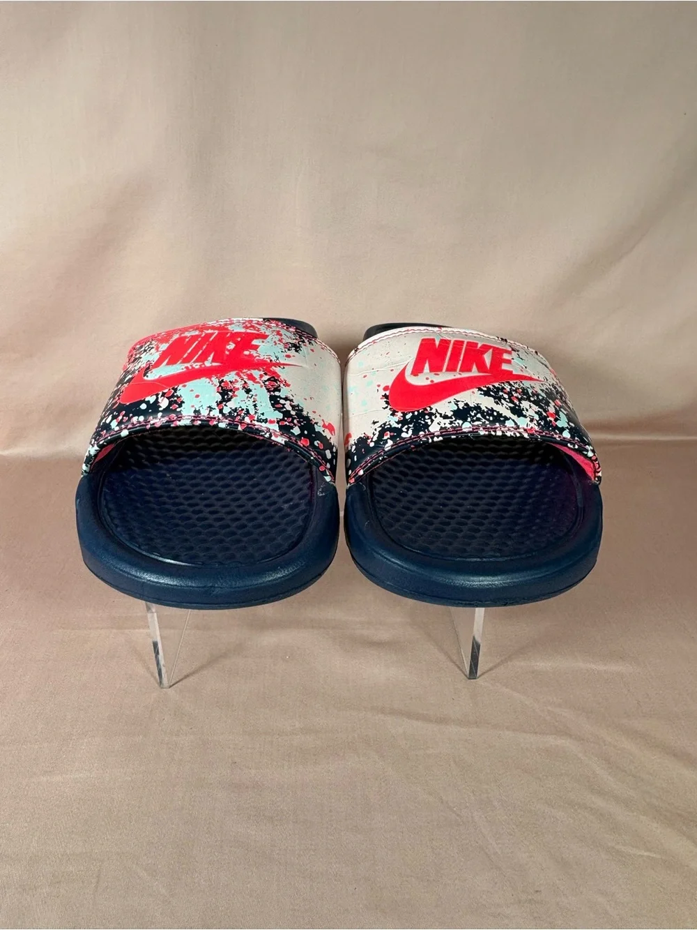 Nike Benassi JDI Print Splash Ink Minimalistic Unisex Blk/Pink Slides SZ 8/CM 25